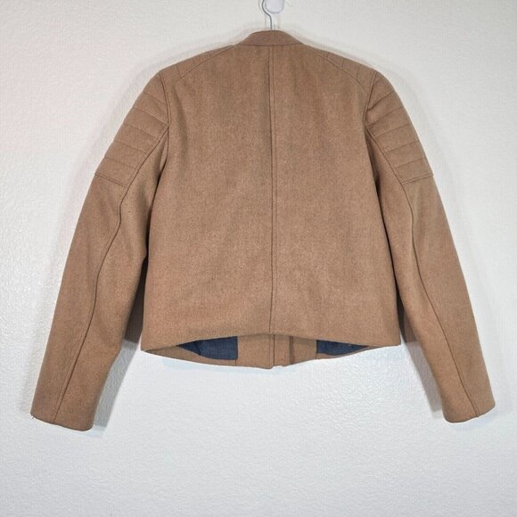 Gap Moto Jacket Quilted Women Medium Wool Blend Zip Brown Pockets Fall - Picture 7 of 11